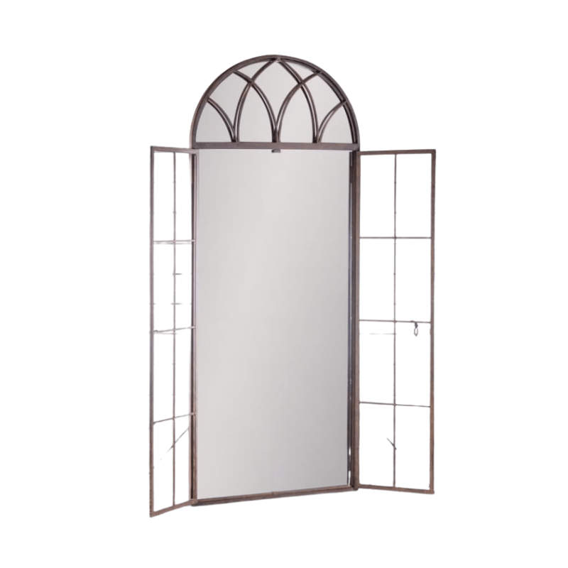 Metal Mirror Antiqued Iron Tall Arch Window Metal Mirror
