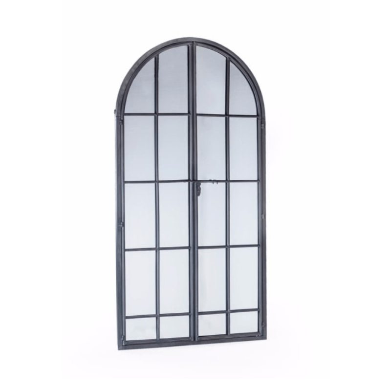 Metal Mirror Antiqued Lead Grey Iron Large Arch Window Metal Mirror