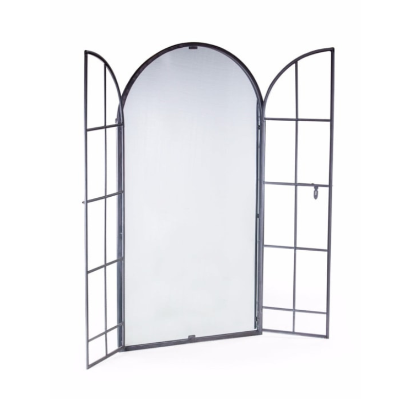 Metal Mirror Antiqued Lead Grey Iron Large Arch Window Metal Mirror