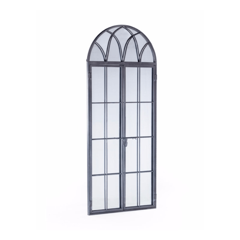 Metal Mirror Antiqued Lead Grey Iron Tall Arch Window Metal Mirror