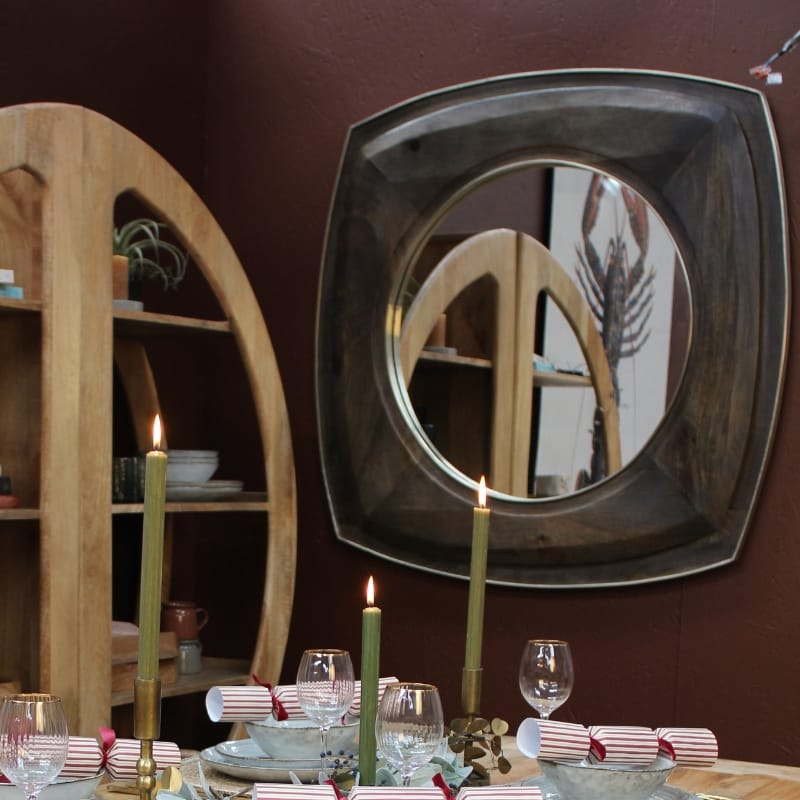 Mirror Hirani Curved Square Mango Wood Mirror