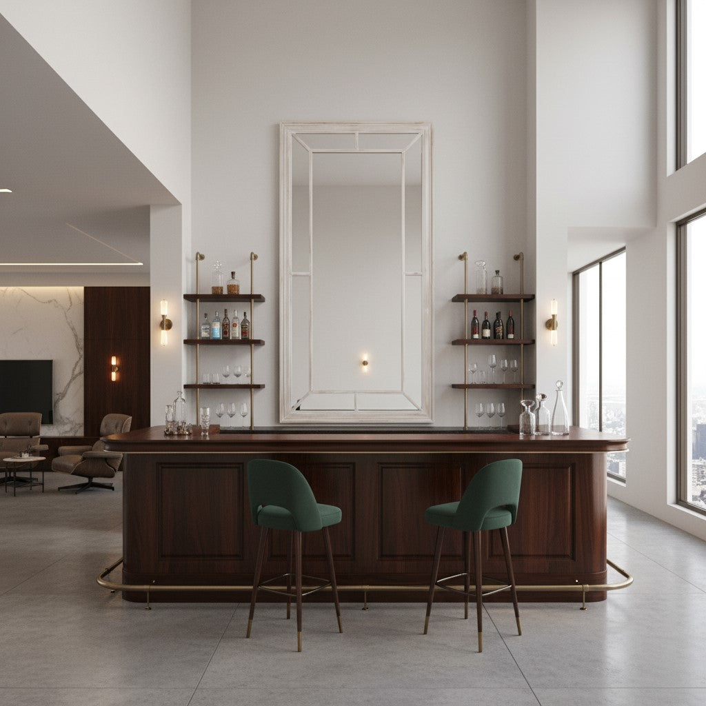 Mirror Large Washed Wood Framed Window Mirror