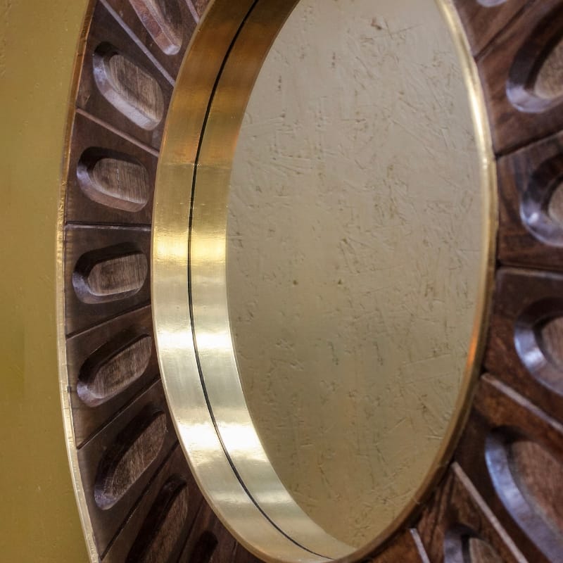 Mirror Minda Carved Oval Tile Mirror with Brass-Clad Edge