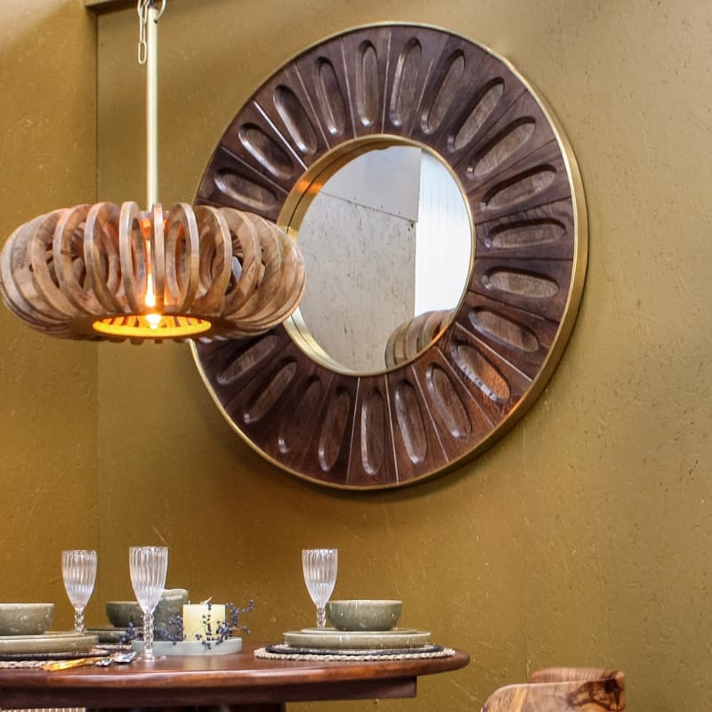 Mirror Minda Carved Oval Tile Mirror with Brass-Clad Edge