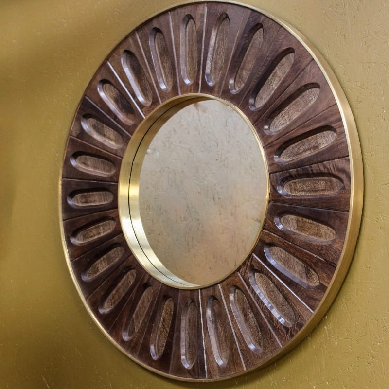 Mirror Minda Carved Oval Tile Mirror with Brass-Clad Edge