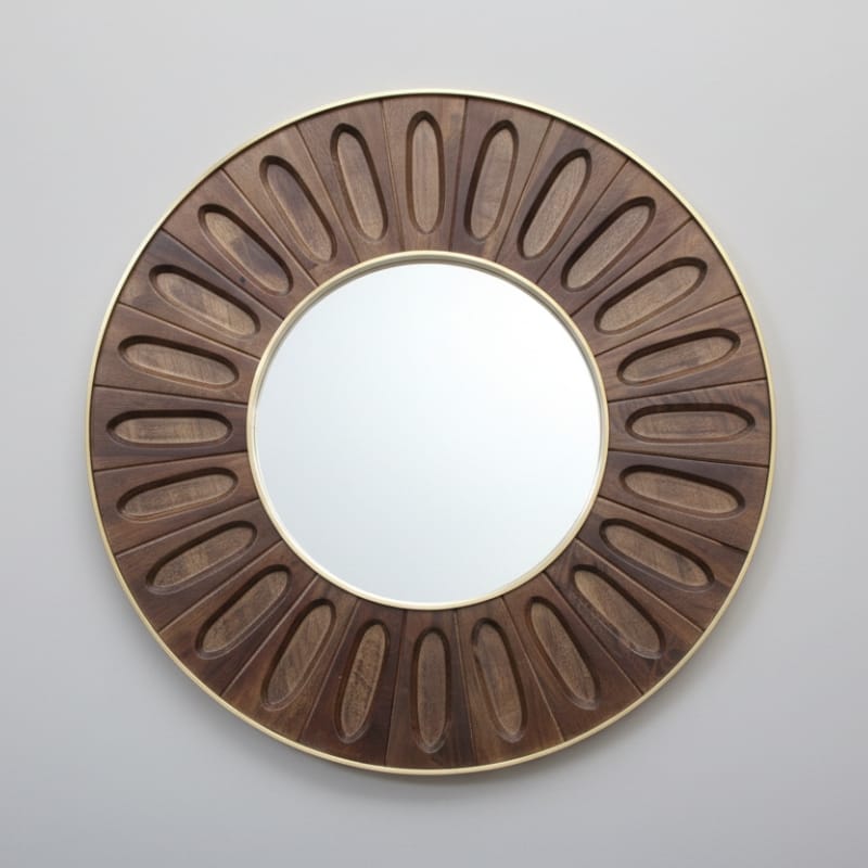 Mirror Minda Carved Oval Tile Mirror with Brass-Clad Edge