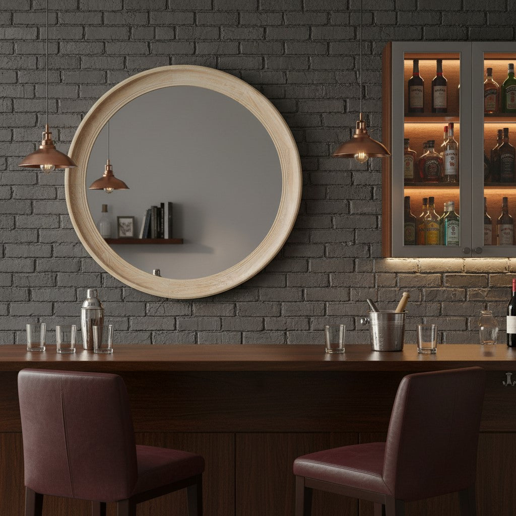 Mirrors Washed Wood Round Framed Large Mirror