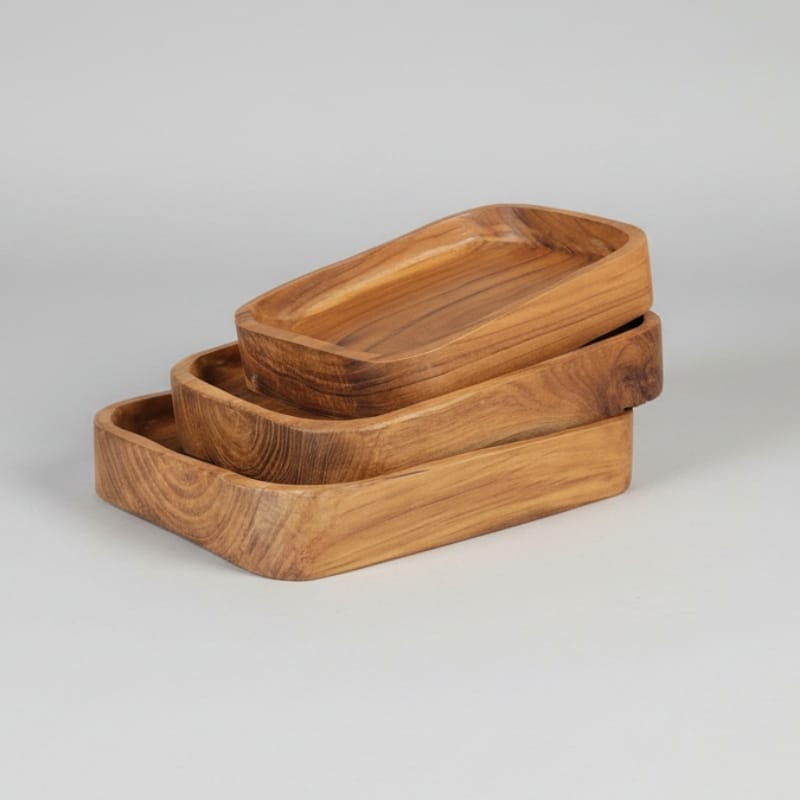 Platter Set of 3 Rectangular Teak Platters