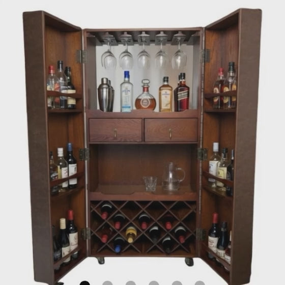 Soho Steamer Extra Large Brown Leather Two-Door Wine / Bar Cabinet