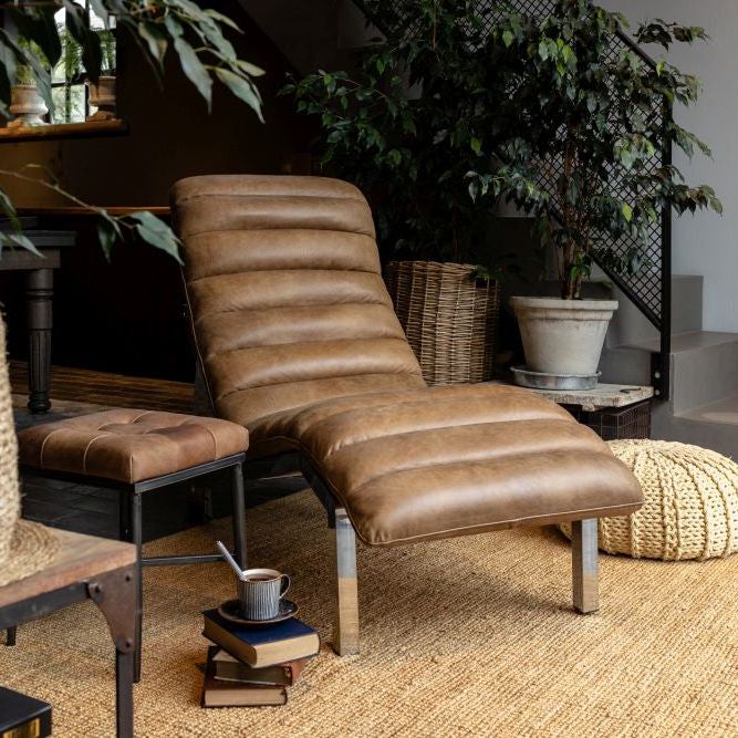 Tan Leather Chaise Longue