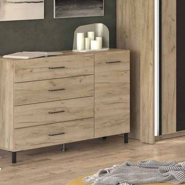 Meadow Oak Effect 1 Door 4 Drawer Sideboard Storage Unit