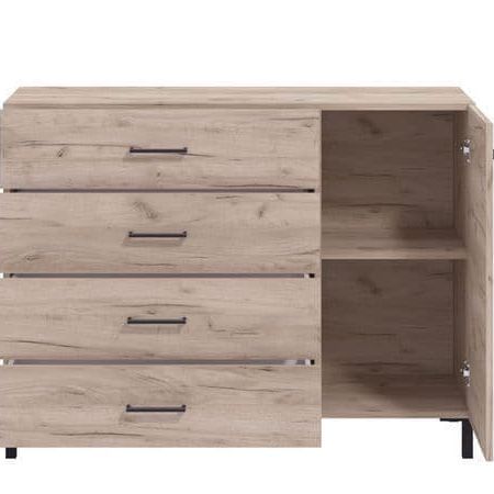 Meadow Oak Effect 1 Door 4 Drawer Sideboard Storage Unit