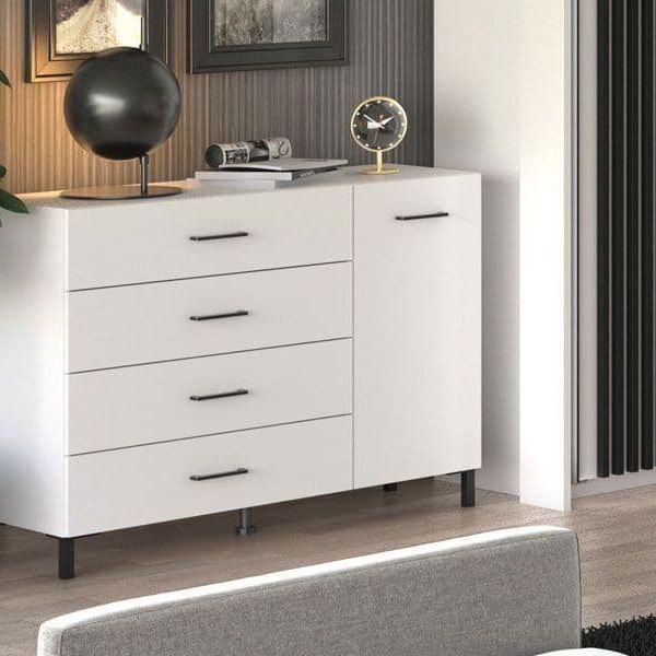 Meadow White 1 Door 4 Drawer Sideboard Storage Unit