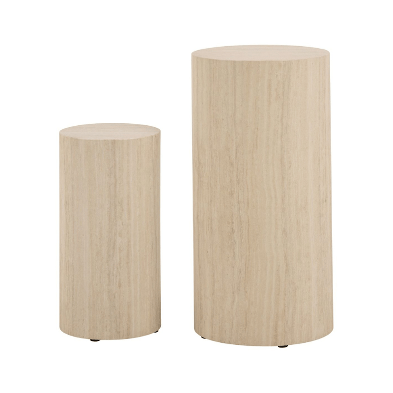 round pedestal Dice Round Pedestal Set in Travertine Finish Set of 2