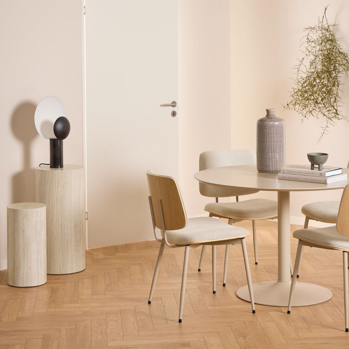 round pedestal Dice Round Pedestal Set in Travertine Finish Set of 2