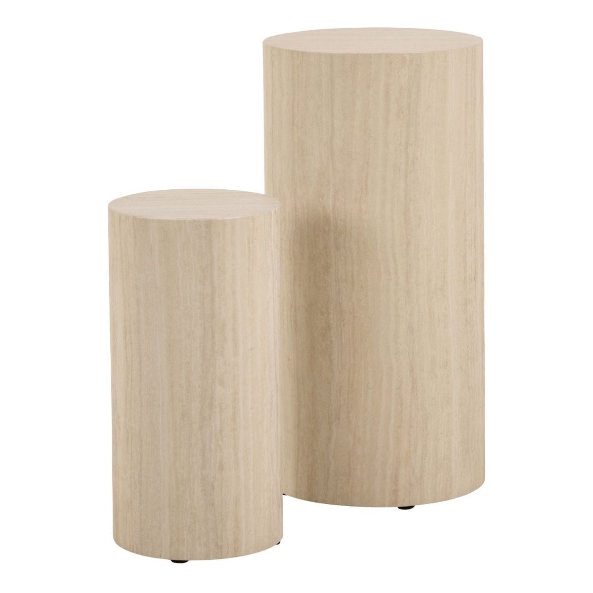 round pedestal Dice Round Pedestal Set in Travertine Finish Set of 2