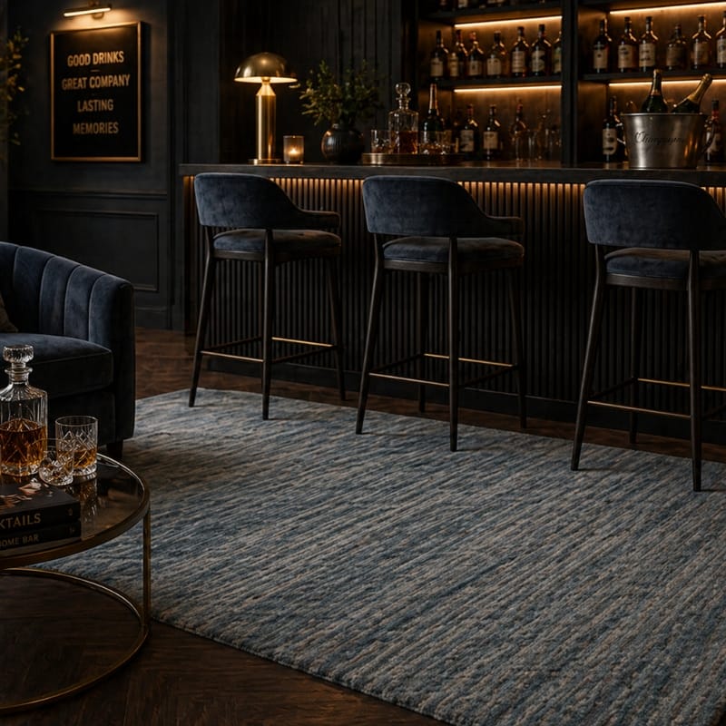 Rug Hazy Blue Textured Stripe Rug