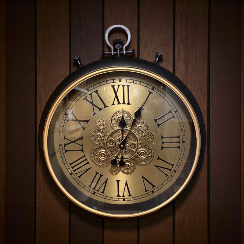 Steampunk Pocket Watch Wall Clock – 61cm Exposed Brass Gear