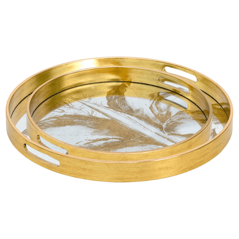 Serving Trays Circular Tray Set – Gold Leaf Design