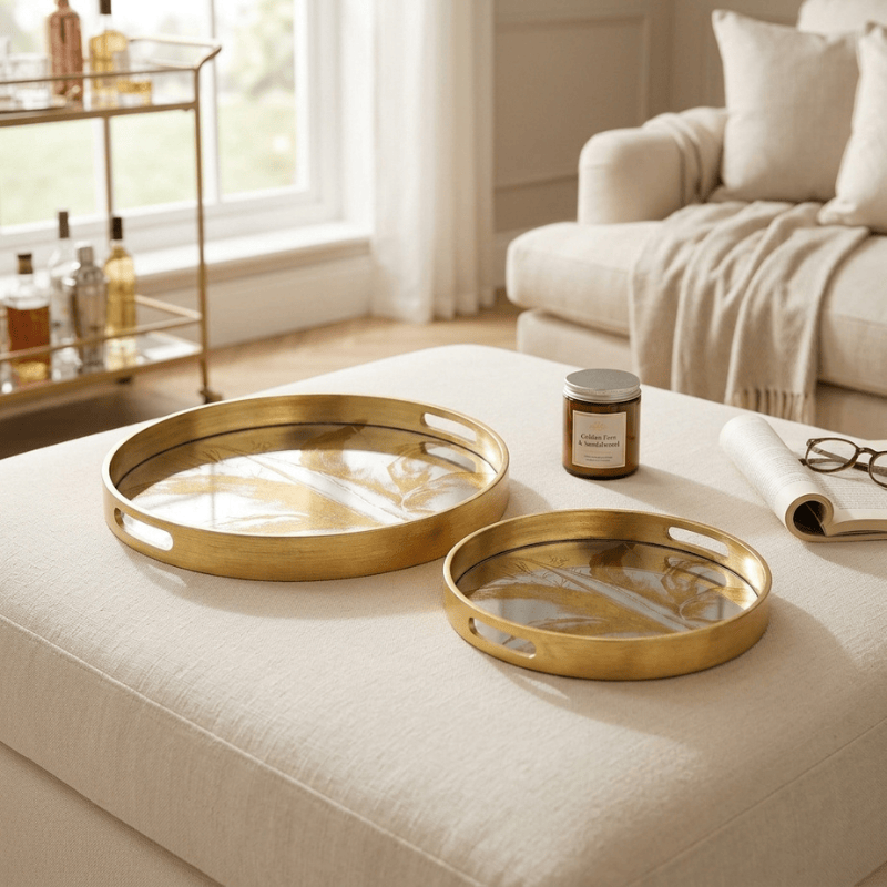 Serving Trays Circular Tray Set – Gold Leaf Design
