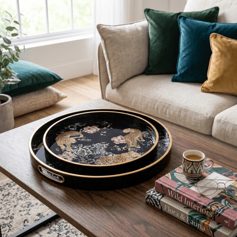 Serving Trays Circular Tray Set – Leopard Design