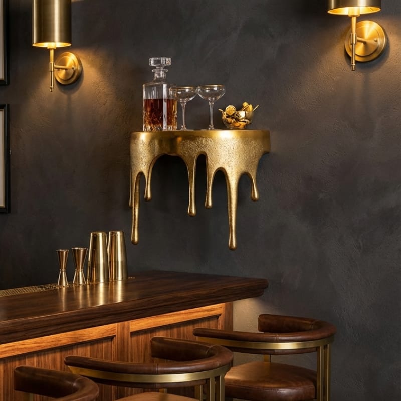 Shelf Unit Gold "Dali" Drip Small Oval Aluminium Wall Shelf