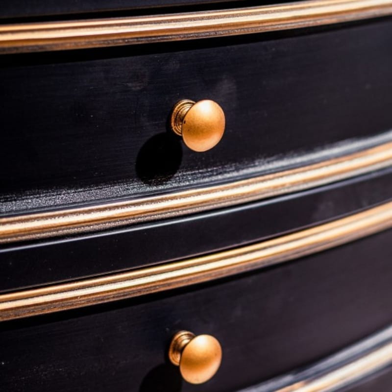 Side Cabinet Black and Antique Gold "Orwell" Door & Drawer Side Cabinet