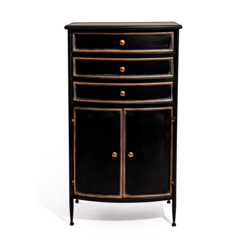 Side Cabinet Black and Antique Gold "Orwell" Door & Drawer Side Cabinet
