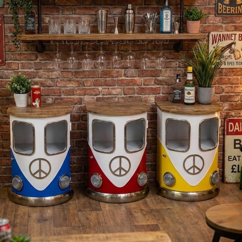 Side Cabinet VW Camper Style Side Table Cabinet – Retro Drinks Storage (Red, Blue or Yellow)