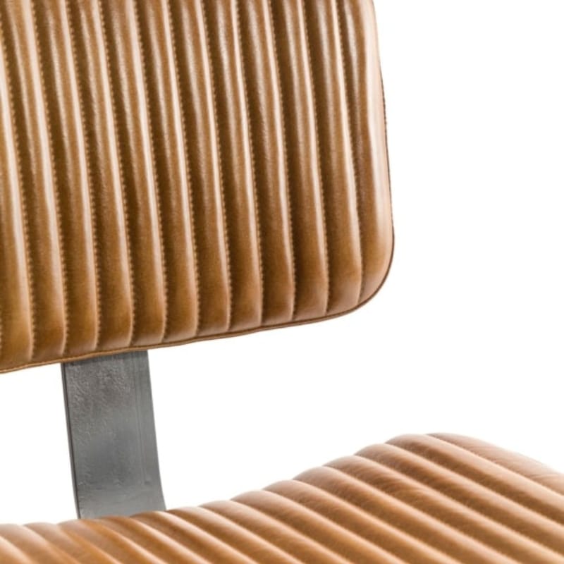 Side Chair Ridge Vintage Ribbed Leather & Iron Chair (Set of 2)