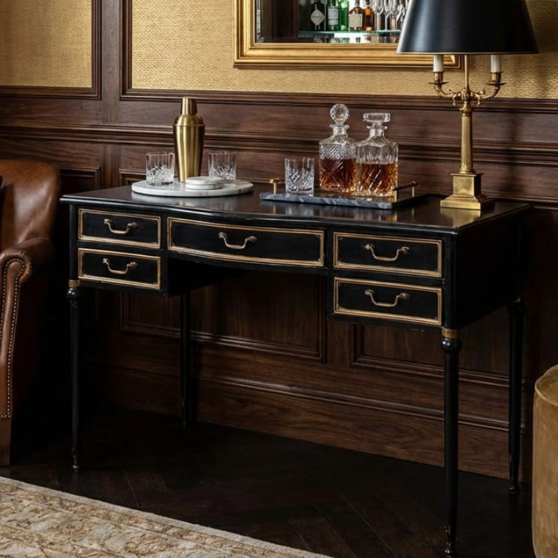 Side Table Antiqued Black Desk/Console with Metal Drawers