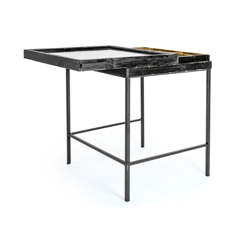 Side Table Antiqued Black Wooden Set of 2 Nest Display Side Tables