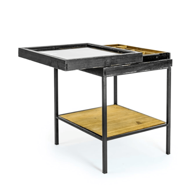 Side Table Antiqued Black Wooden Set of 2 Nest Display Side Tables