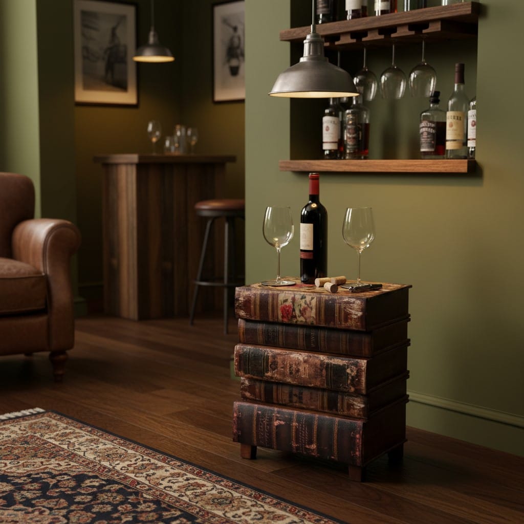 Side Table Antiqued Stacked Books Side Cabinet