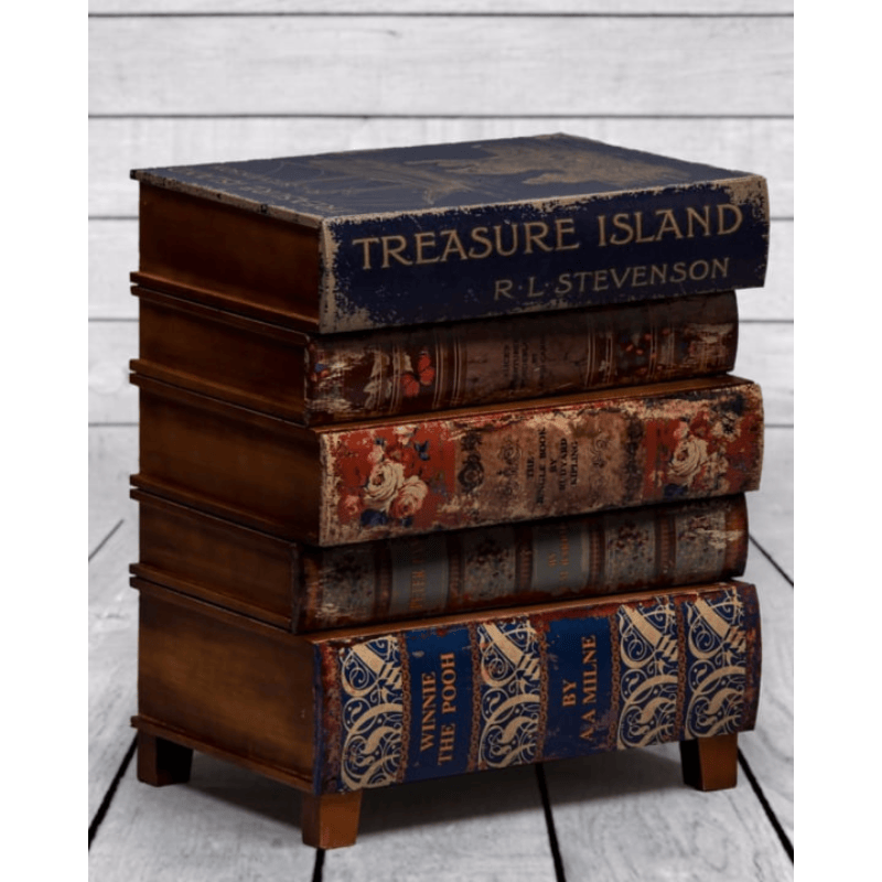 Side Table Antiqued Stacked Children's Books Side Cabinet