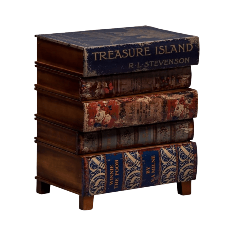 Side Table Antiqued Stacked Children's Books Side Cabinet