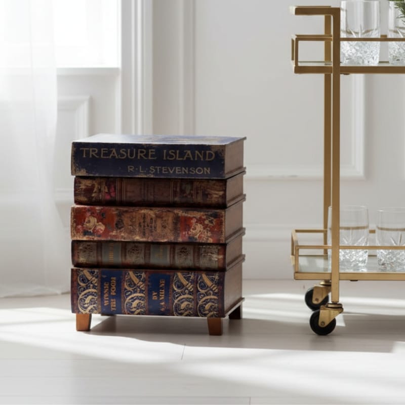Side Table Antiqued Stacked Children's Books Side Cabinet