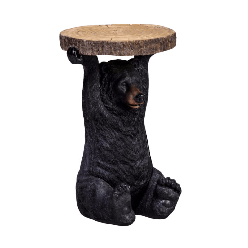 Side Table Black Bear Holding "Trunk Slice" Side Table