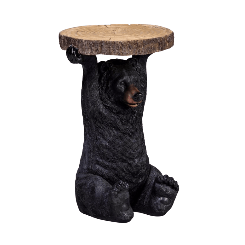 Side Table Black Bear Holding "Trunk Slice" Side Table
