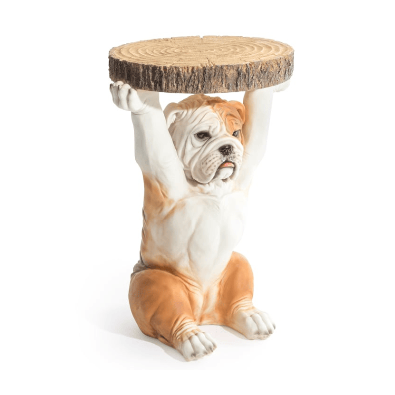 Side Table Bulldog Holding "Trunk Slice" Side Table