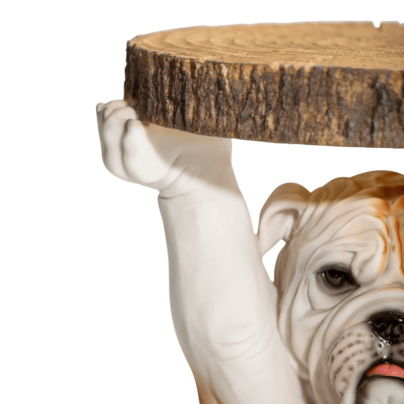 Side Table Bulldog Holding "Trunk Slice" Side Table