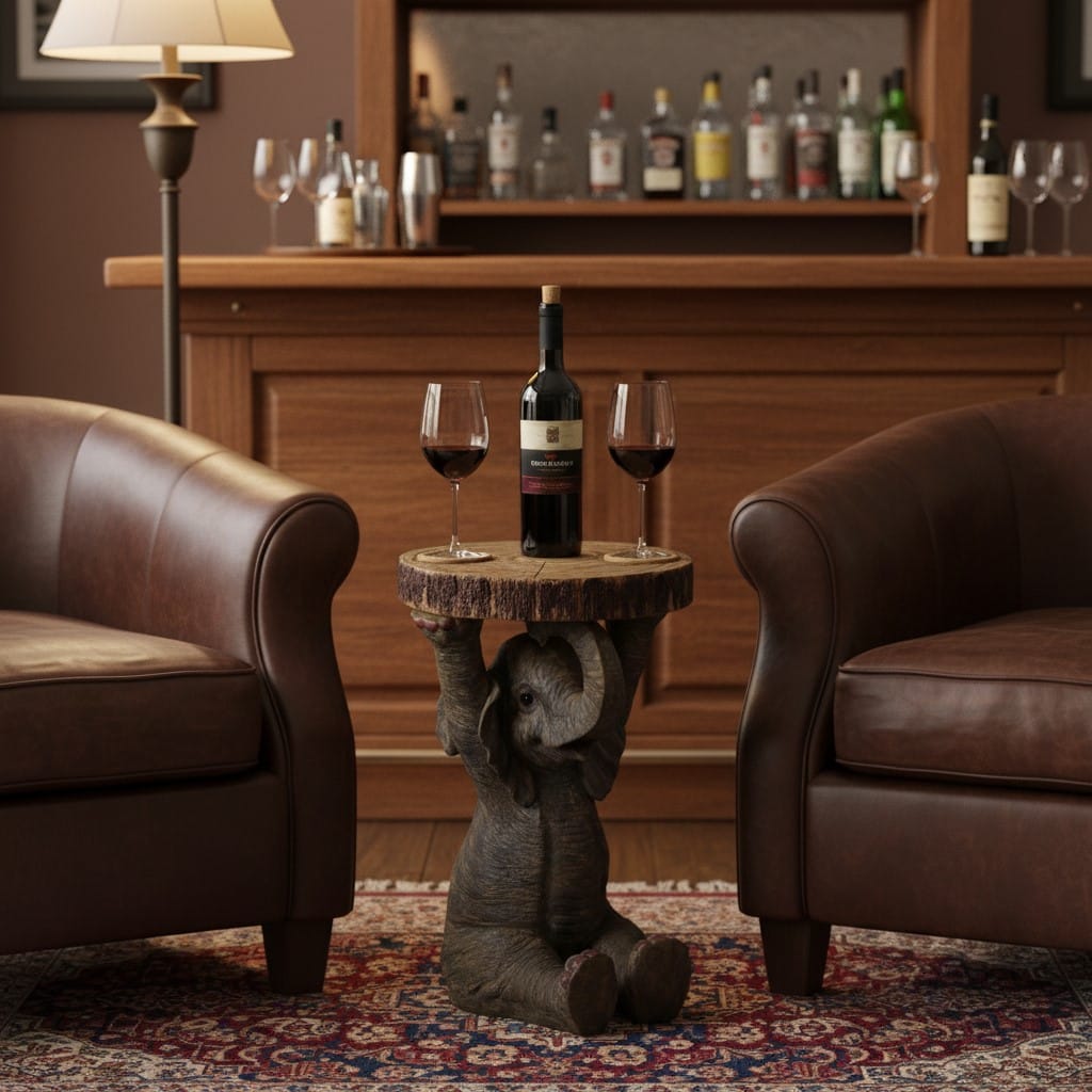 Side Table Elephant Holding "Trunk Slice" Side Table