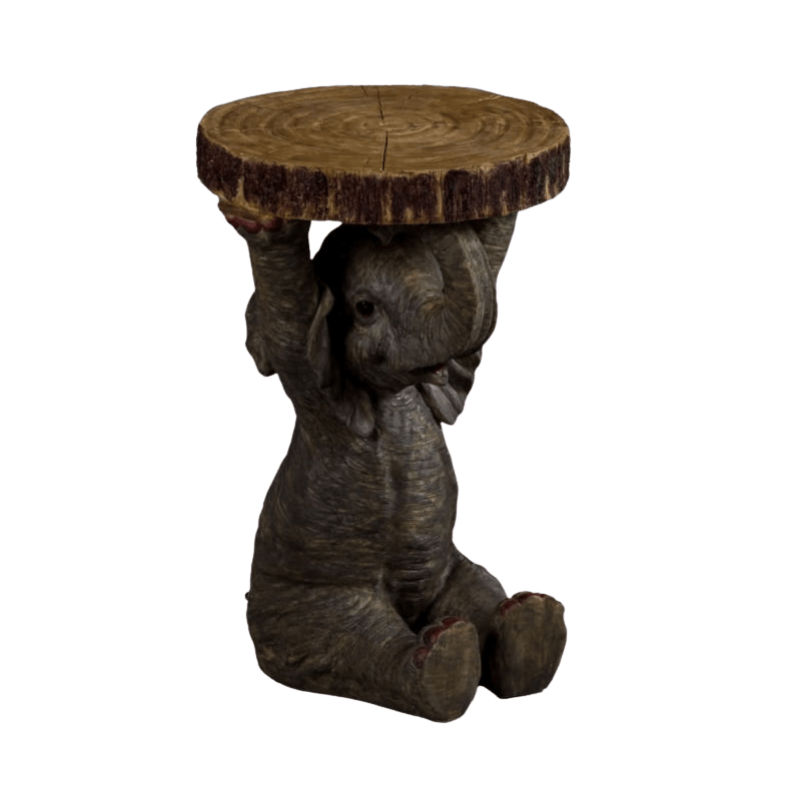 Side Table Elephant Holding "Trunk Slice" Side Table