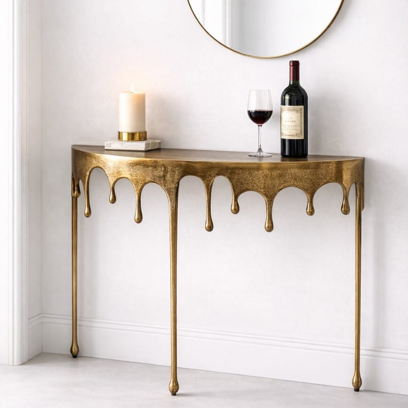 Side Table Gold "Dali" Drip Oval Aluminium Console Table