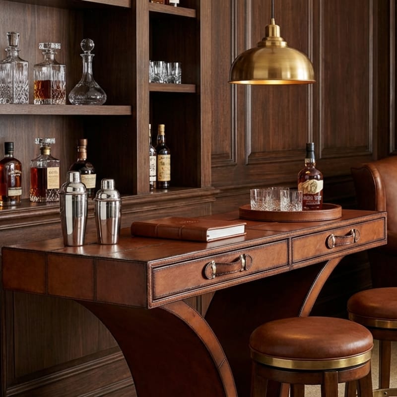 Side Table Handcrafted Console Table - Cognac