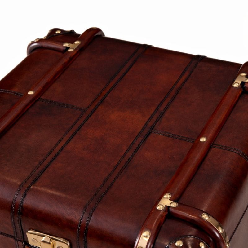 Side Table Handcrafted Leather 2 Drawer Side Table Trunk - Cognac