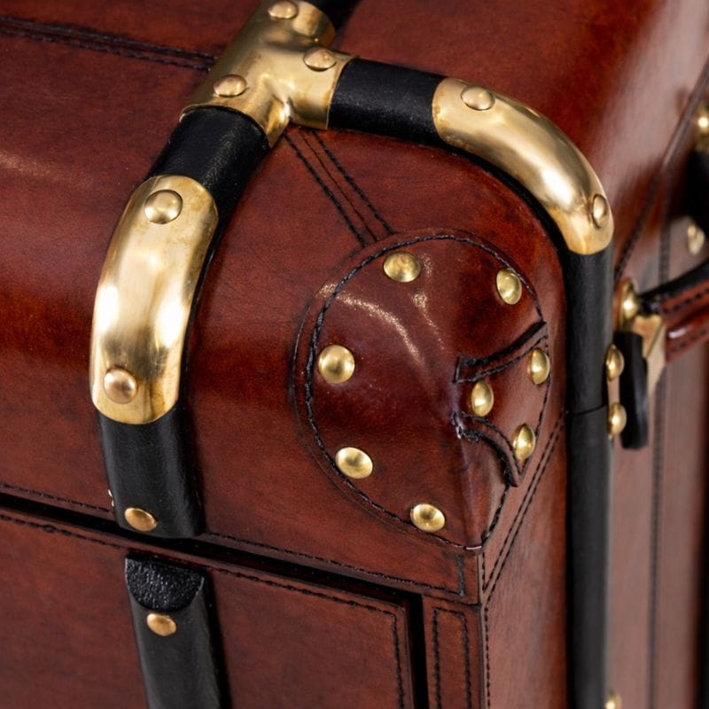 Side Table Handcrafted Leather 2 Drawer Side Table Trunk - Cognac