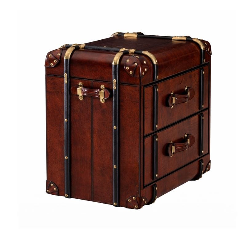 Side Table Handcrafted Leather 2 Drawer Side Table Trunk - Cognac