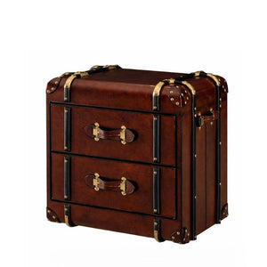 Side Table Handcrafted Leather 2 Drawer Side Table Trunk - Cognac