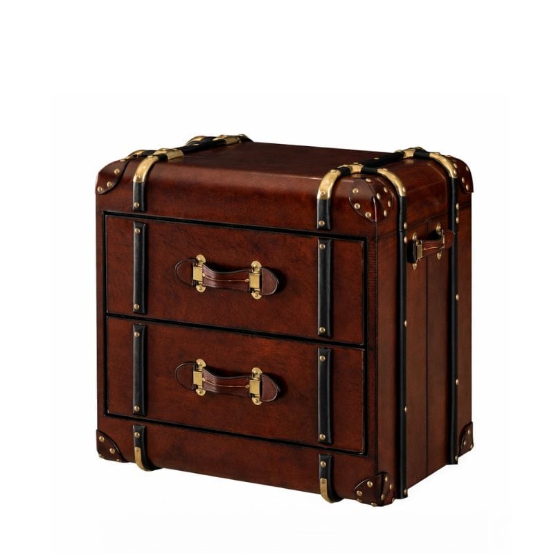 Side Table Handcrafted Leather 2 Drawer Side Table Trunk - Cognac